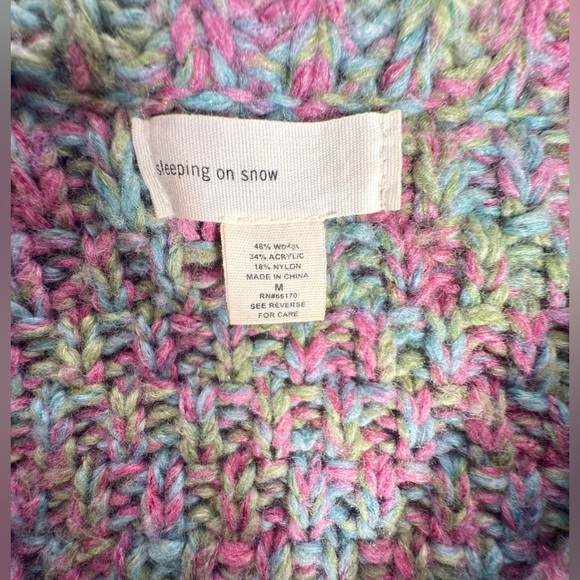 Cozy Pink and Green Button-Up Turtleneck Sweater - Picture 8 of 8